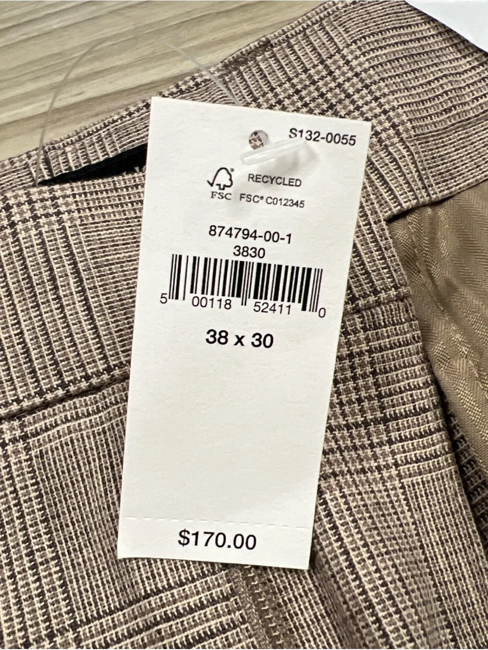 Banana Republic Tailored Fit Trousers Pants Brown Tan Glen Check 38x30 NWT $170